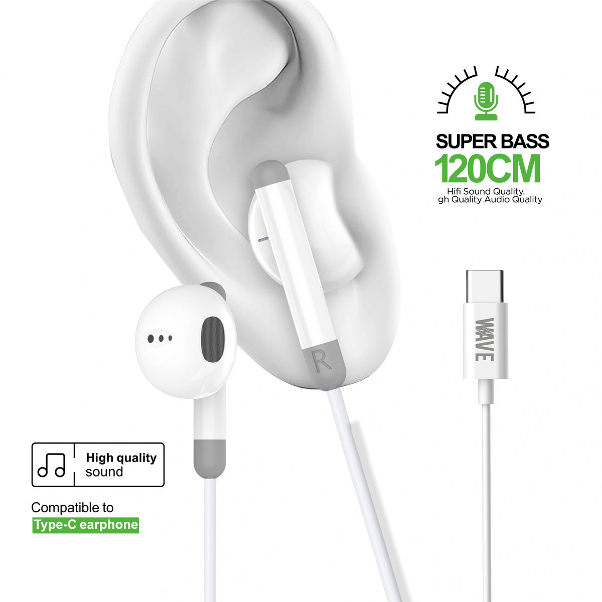Wave WA-80W Wired Ear Phone Type-C (wit)