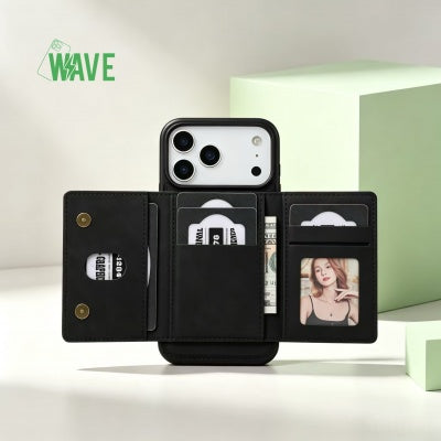 Wave Magsafe Hoes met portemonnee iPhone 12 / 12 Pro - Zwart