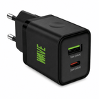 Wave WA-101 Snellader 20W – USB-C PD + USB-A QC 3.0 Wandlader – Zwart - Laad Centrum