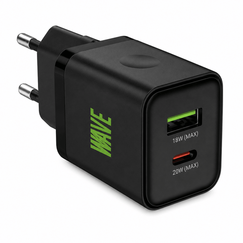 Wave WA-101 Snellader 20W – USB-C PD + USB-A QC 3.0 Wandlader – Zwart - Wave by Laad Centrum