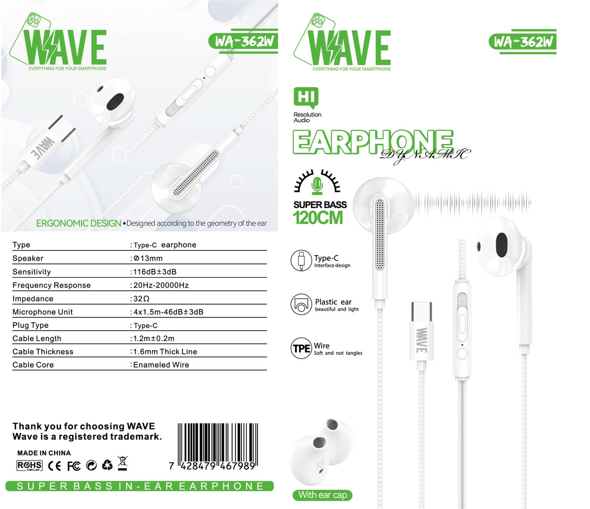 Wave WA-362W Wired Ear Phone Type-C (wit)