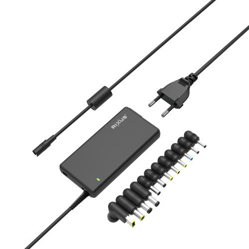Rixus RXLC09 universele laptop oplader 90W zwart met verschillende aansluitstukken en netsnoer