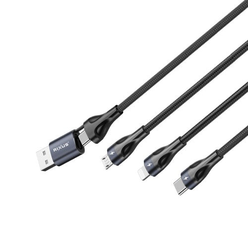 Rixus RXUC23 Two-for-Three multi snellaadkabel zwart – aansluitingen