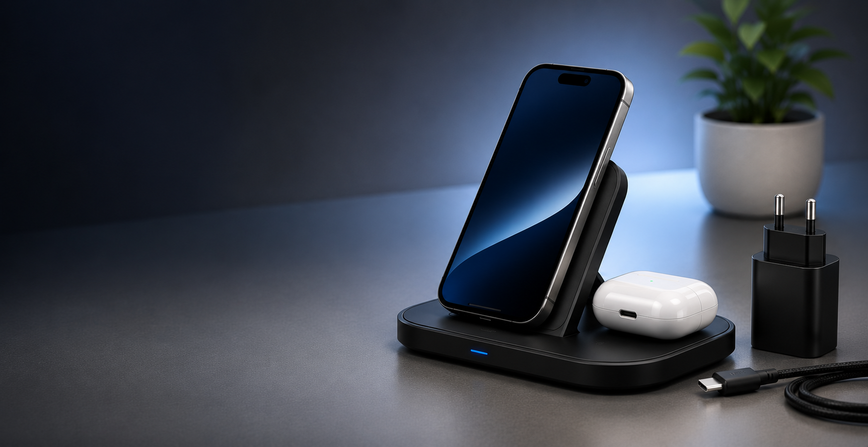 Draadloze oplader voor smartphone en oordopjes