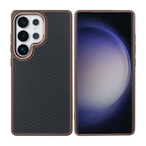 Rixus Mag Carbon hoesje voor Samsung Galaxy S25 Ultra – MagSafe-compatibel, bruin