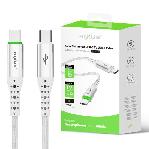 Rixus RXUC21C Auto Disconnect USB-C naar USB-C kabel 1m 60W wit – productdetail
