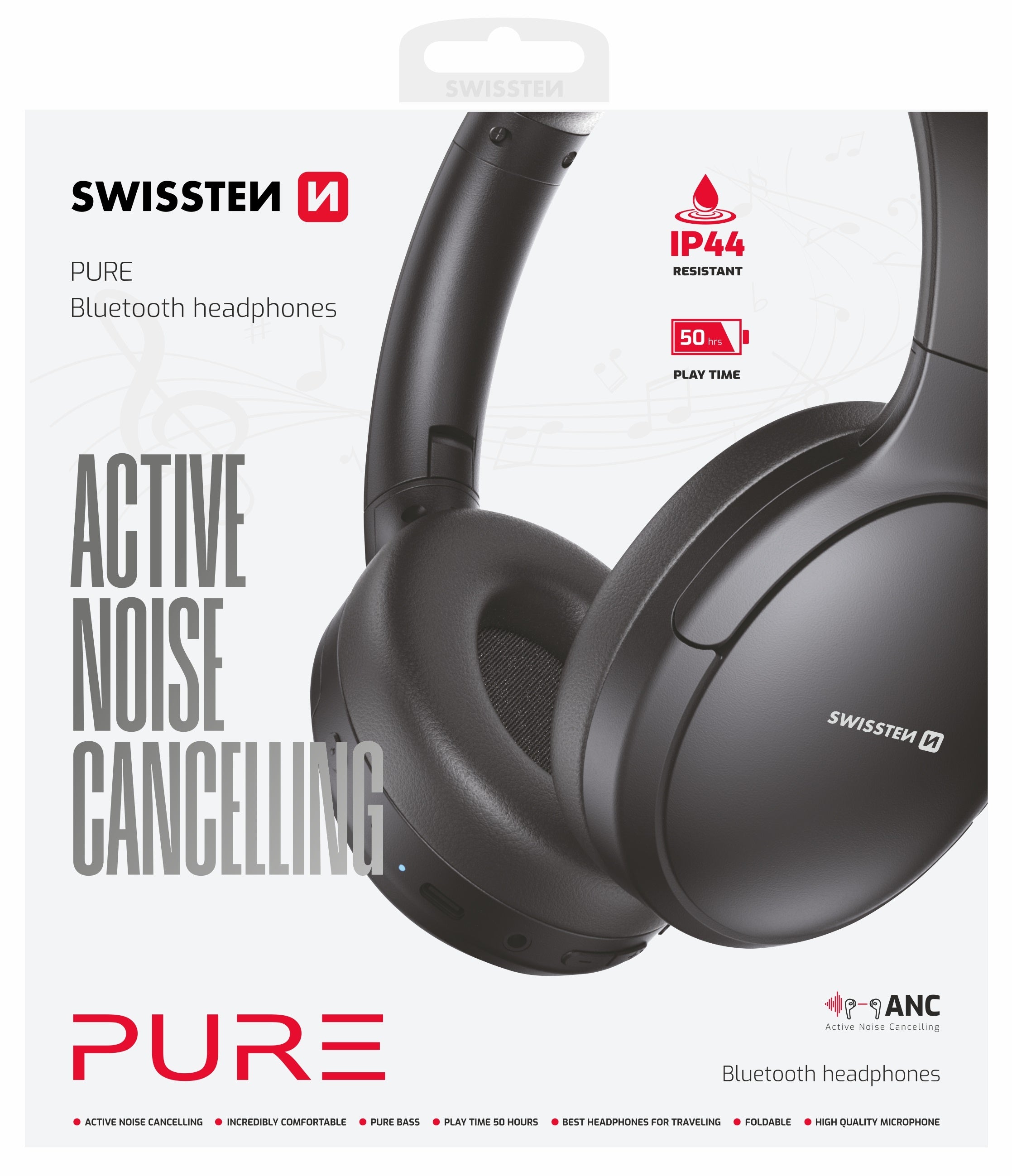 Swissten Pure Active Noise Cancelling Koptelefoon – Zwart