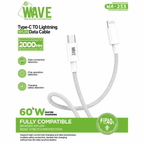 Wave WA-233 USB-C naar Lightning Nylon Snellaadkabel 2 Meter – 60W – Wit - Laad Centrum