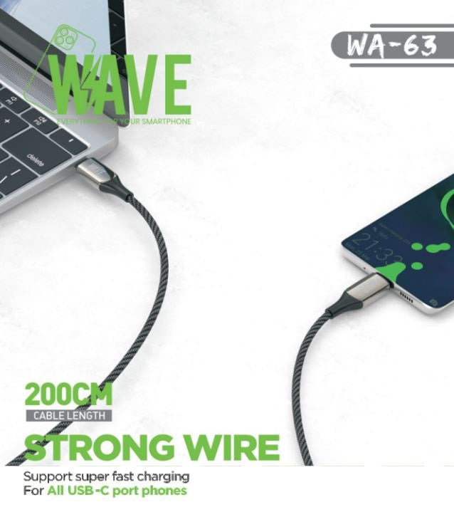Wave WA-63 Super Fast Charging Type -C To Type-C 2M (60 Wat) (zwart)