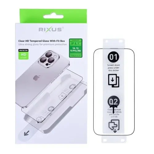 Rixus Clear HD screenprotector met Fit Box voor iPhone 14 / 13 / 13 Pro / 16e / 17e
