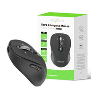 Rixus RXWM03 Aero compacte zwarte muis voor laptop met verpakking en specificaties.