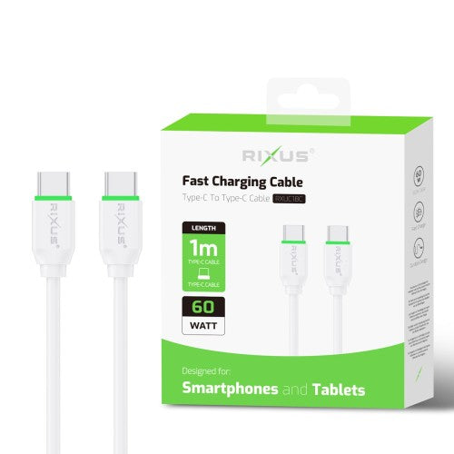 Rixus RXUC18C USB-C naar USB-C snellaadkabel 1m 60W wit – aansluitingen