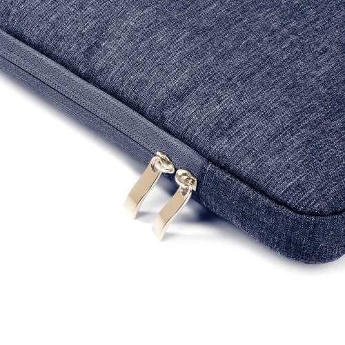 Laptop sleeve 11 12 inch donkerblauw met dubbele rits en duurzaam materiaal.