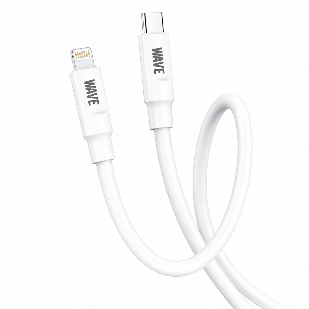 Wave WA-213 USB-C naar Lightning kabel van 1 meter in wit, geschikt voor 27W snelladen en dataoverdracht, 