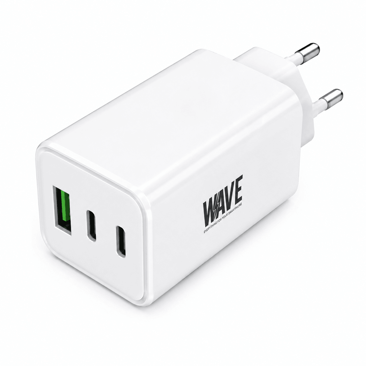 Wave WA-219 GaN 65W Snellader – 2x tUSB-C + USB-A – PD Fast Charger – Wit
