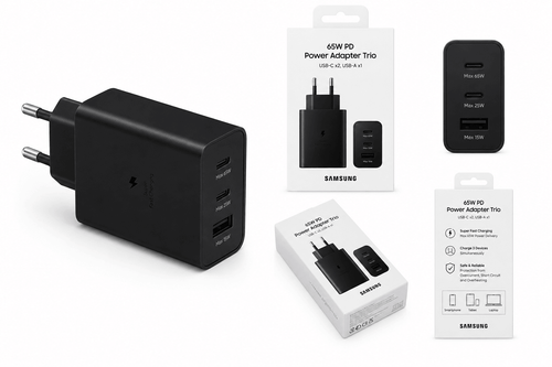 Samsung 65W Power Adapter Trio – 2x USB-C & 1x USB-A Super Fast Charger – Zwart (Retail) - samsung by Laad Centrum