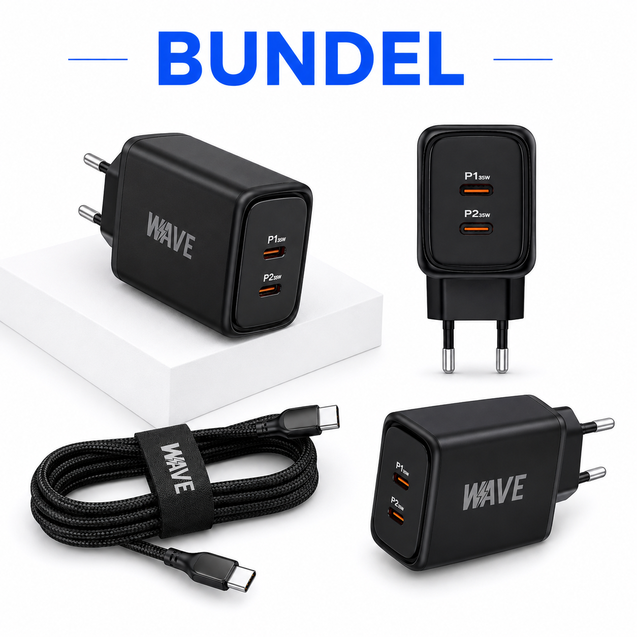 Wave WA-174-10 Wall Charger Dual USB-C 35W + USB-C naar USB-C Kabel