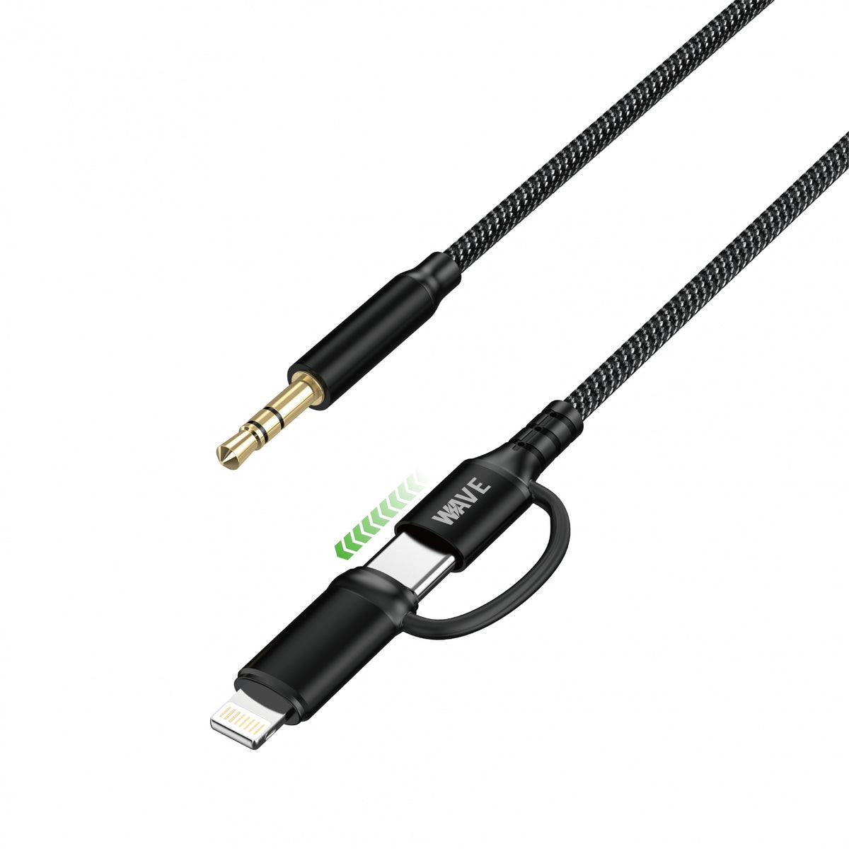 Wave WA-348 2in1 Lightning + USB-C To 3.5 mm jack Cable (zwart)