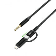 Wave WA-348 2in1 Lightning + USB-C To 3.5 mm jack Cable (zwart)