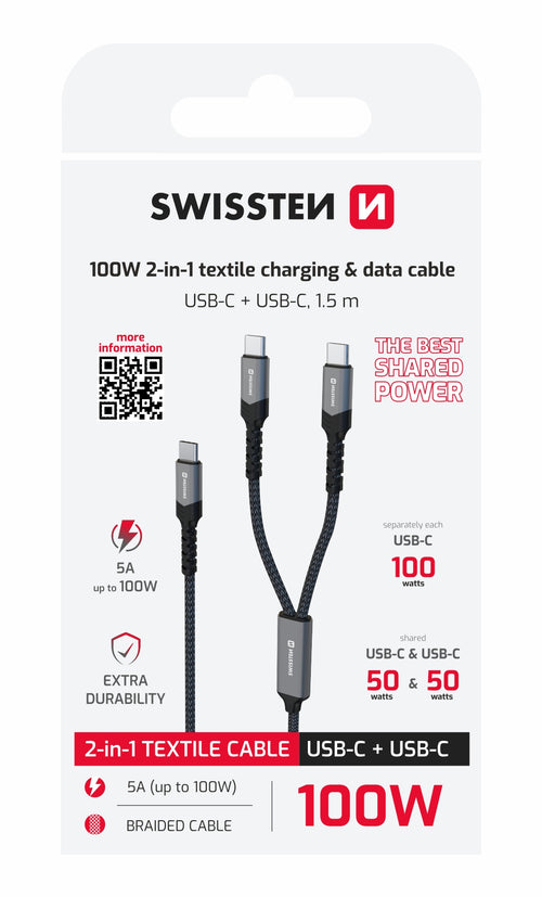 Swissten 2-in-1 USB-C Kabel – 100W Laadsnelheid in Stijl - Laad Centrum