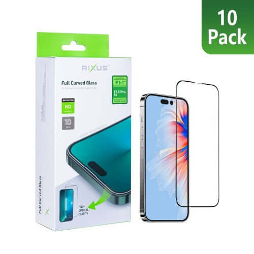 Rixus Clear HD Full Curved Edge screenprotector voor iPhone 14 / 13 / 13 Pro / 16e / 17e – 10-pack