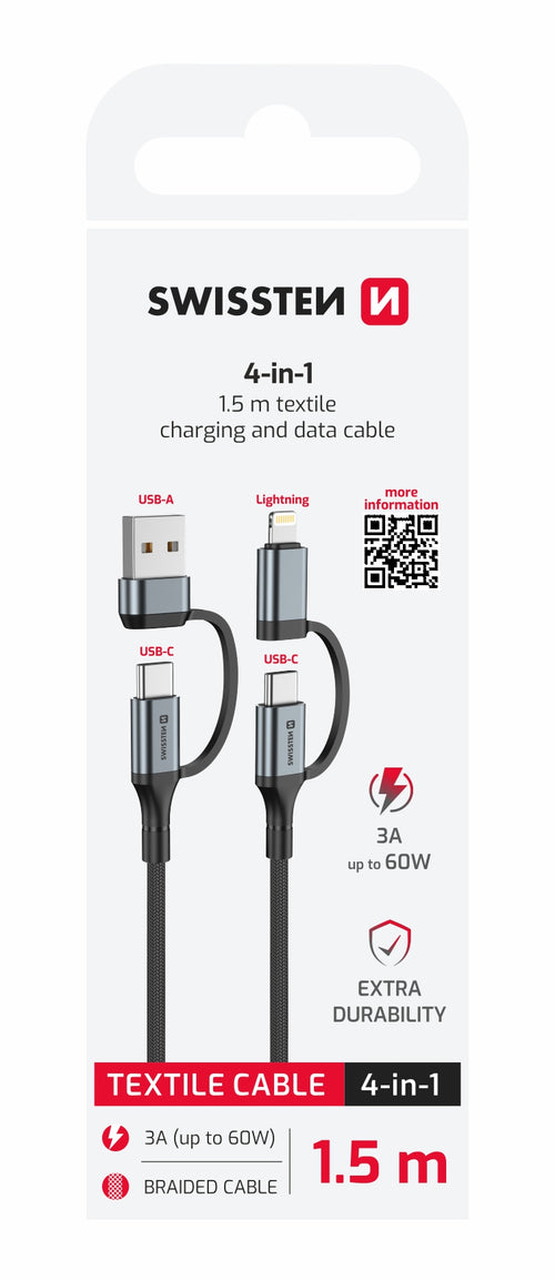 Swissten 4-in-1 USB-C Kabel – De Ideale Oplossing voor Al uw Laadbehoeften - Laad Centrum