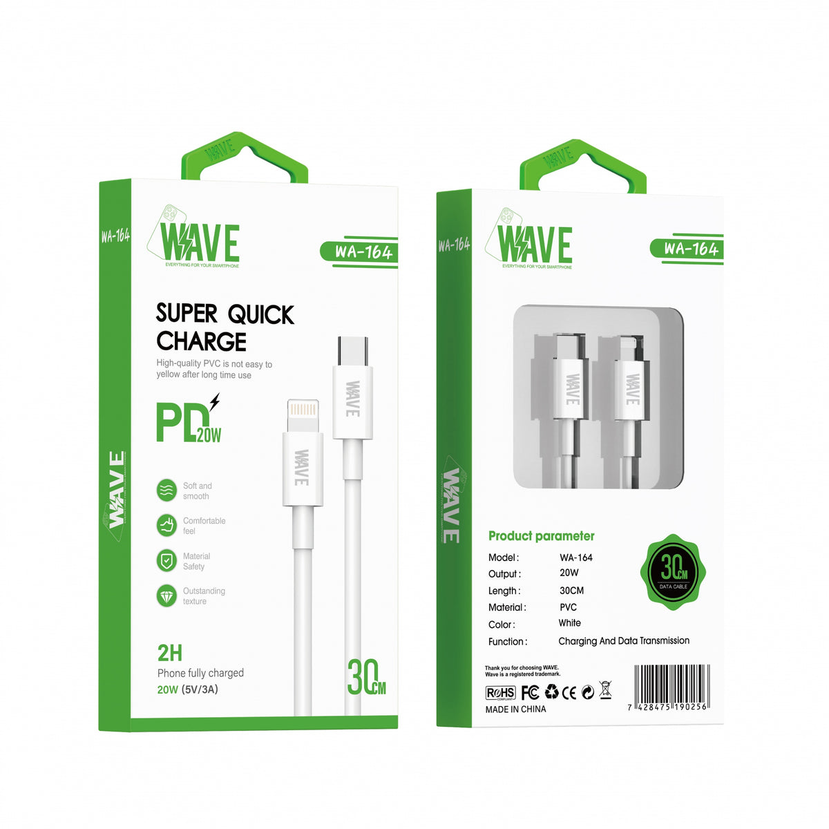 Wave WA-164 PD 20W USB-C To Lightning Cable 30 CM (wit)
