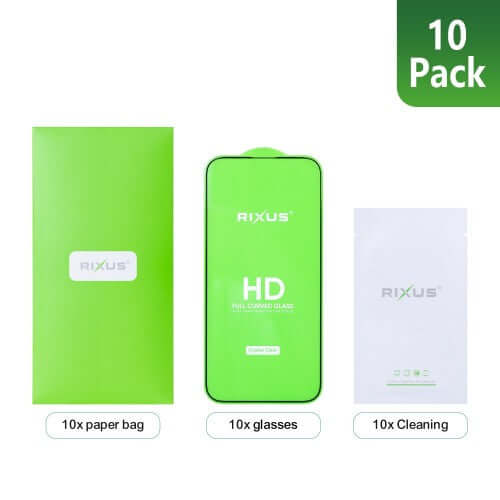 Rixus Clear HD Full Curved Edge screenprotector voor iPhone 14 / 13 / 13 Pro / 16e / 17e – 10-pack