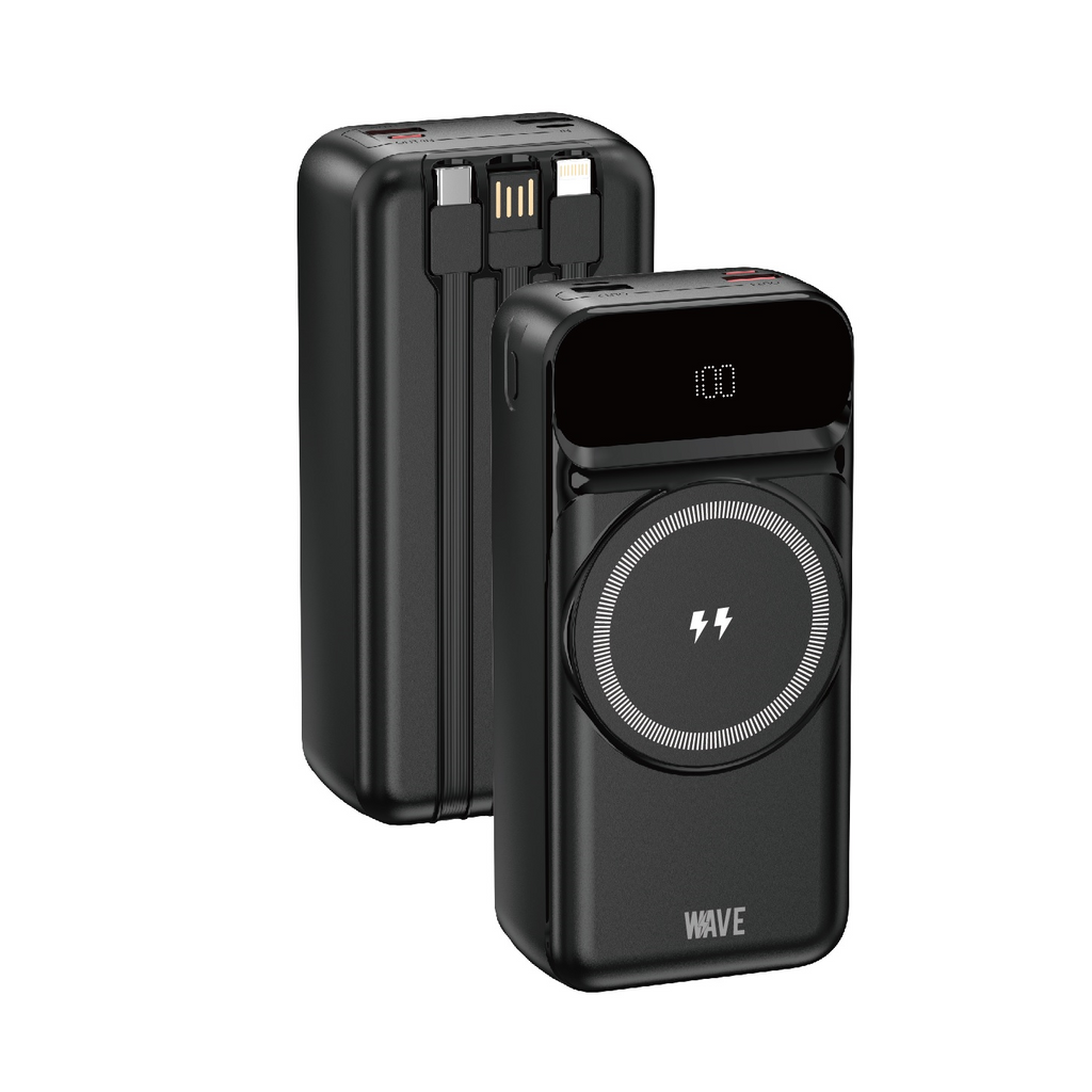 Wave WA-343 Powerbank 30.000 mAh – 22,5W Fast Charge + 15W MagSafe Draadloos – Zwart