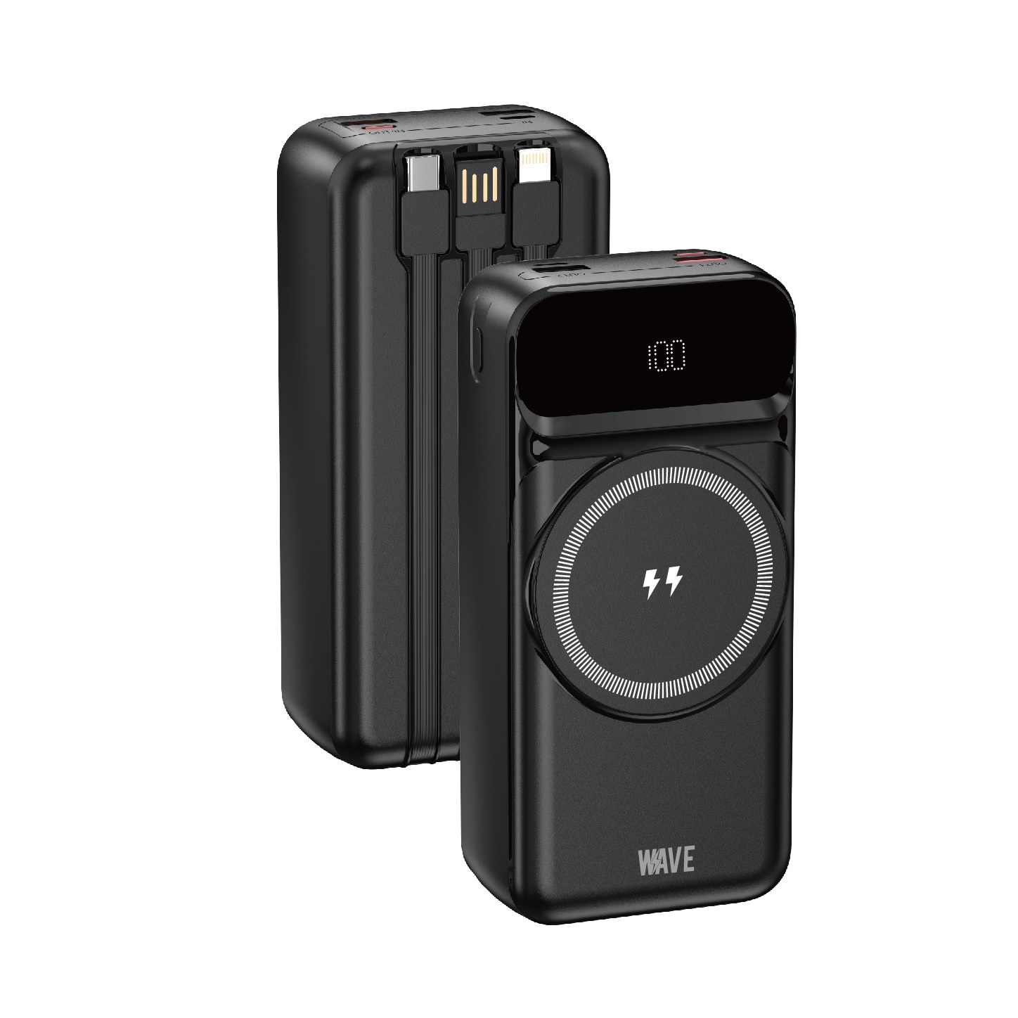 Wave WA-343 Powerbank 30.000 mAh – 22,5W Fast Charge + 15W MagSafe Draadloos – Zwart