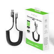 Rixus RXUC17AC intrekbare USB-A naar USB-C spiraalkabel zwart – kabeldetail