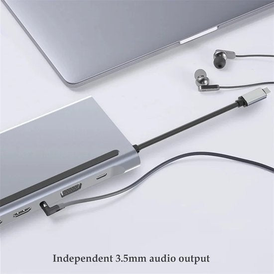 Wave WA-148 12-in-1 USB C Docking Station met Dual HDMI - USB 3.0 Hub - 3,5mm Jack - 1000MB