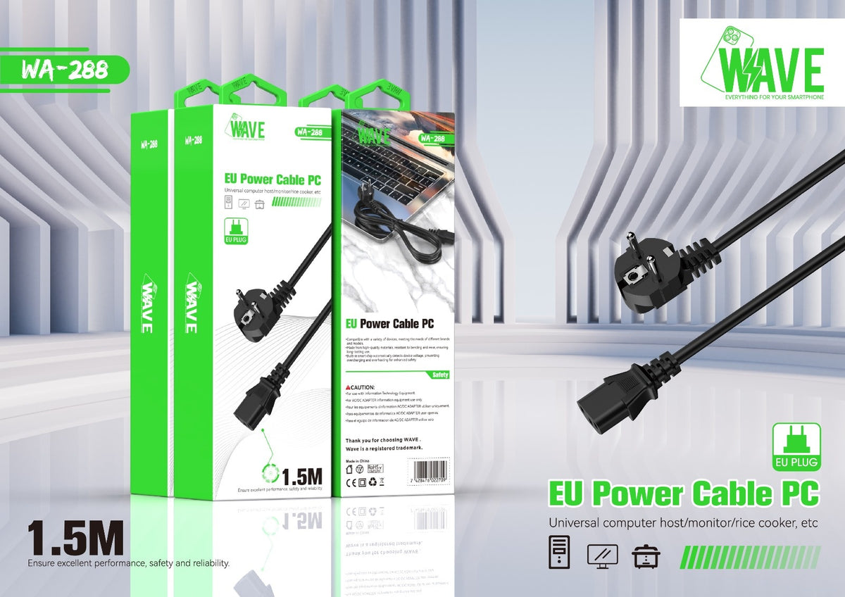 Aanvullende productafbeelding bij de Wave WA-288 pc-stroomkabel