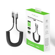 Rixus RXUC17C intrekbare USB-C naar USB-C spiraalkabel zwart – productdetail