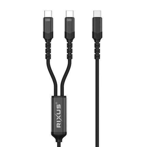 Rixus RXUC12 2-in-1 USB-C splitterkabel 140W zwart – productoverzicht