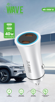 Wave WA-335W-10 Fast Car Charger Dual Type-C Port 40W With PD Cable (wit)