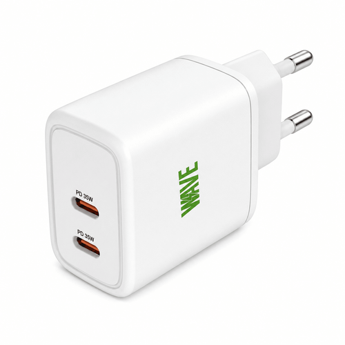 Wave WA-100 Snellader 35W – 2x USB-C PD Wandlader – Wit - Wave by Laad Centrum
