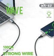 Wave WA-60 Super Fast Charging USB-A to Type-C Cable 1M (60 Wat) (zwart)