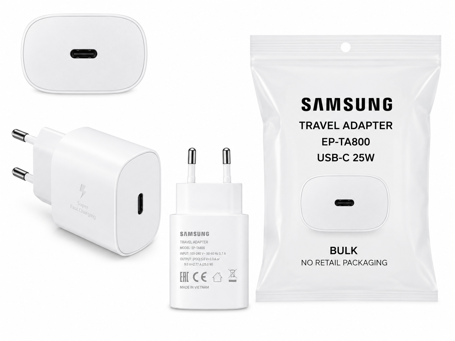 Samsung 25W USB-C PD Travel Adapter EP-TA800 Bulk – Wit
