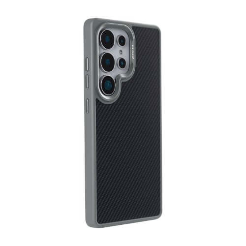 Rixus Mag Carbon hoesje voor Samsung Galaxy S25 Ultra – MagSafe-compatibel, titaniumgrijs