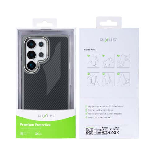 Rixus Mag Carbon hoesje voor Samsung Galaxy S25 Ultra – MagSafe-compatibel, titaniumgrijs