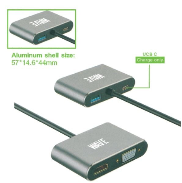 Wave WA-130 Adapter 4 in 1 USB-C to HUB PD HDMI+VGA+USB