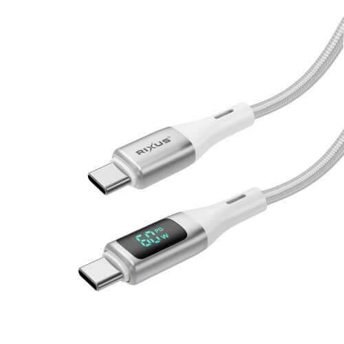 Rixus RXUC29C Braided USB-C To USB-C Cable With LED Display White
