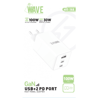 Wave WA-168 GaN Fast Travel Adapter – 100W PD + 30W USB-A