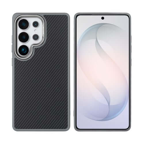 Rixus Mag Carbon MagSafe-compatibel hoesje voor Samsung Galaxy S26 Ultra – titaniumgrijs