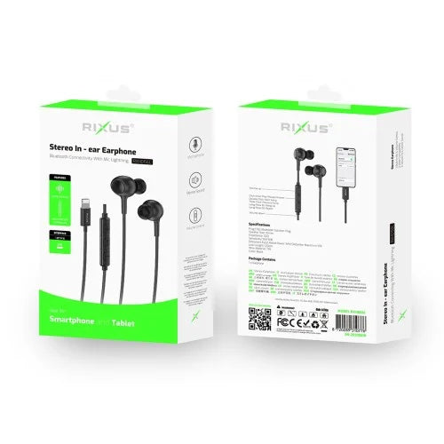 Rixus RXHD56L Lightning Oordopjes met Microfoon – Zwart