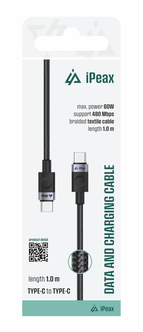 iPeax USB-C naar USB-C Kabel – 1 Meter – Zwart voor Eenvoudig Opladen - Laad Centrum