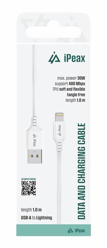 iPeax USB-A naar Lightning Kabel – 1 Meter – Wit - Perfect voor al jouw Apple-apparaten - Laad Centrum