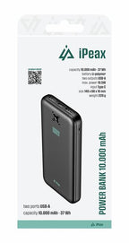 iPeax 10.5W Dual USB-A Powerbank 10.000 mAh – Zwart