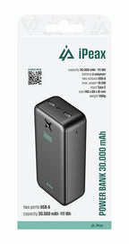 iPeax Dual USB-A Powerbank 10.5W – 30.000 mAh – Zwart
